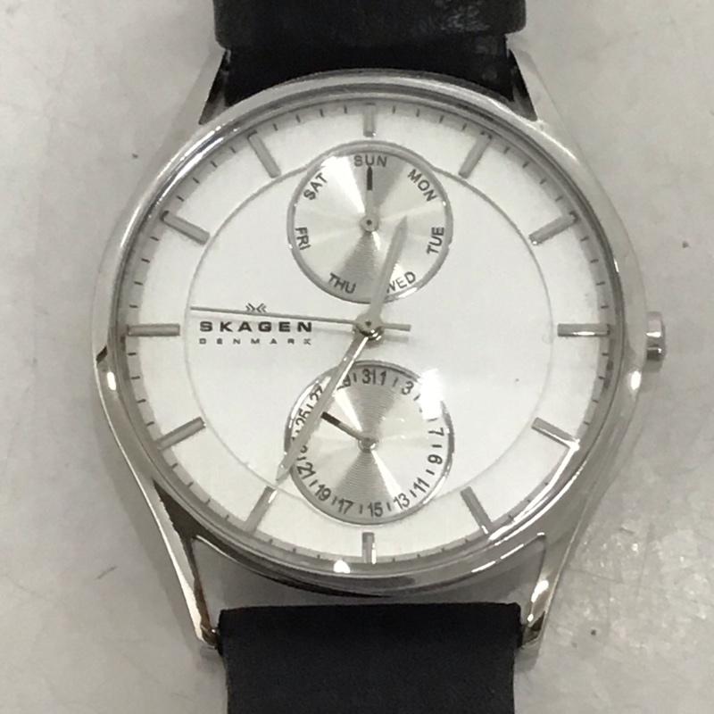 スカーゲン SKAGEN 腕時計 アナログ（クォーツ式） SKW6065 レザー 箱有 ロゴ、文字 黒 / ブラック /  メンズ USED 古着 中古 10134342