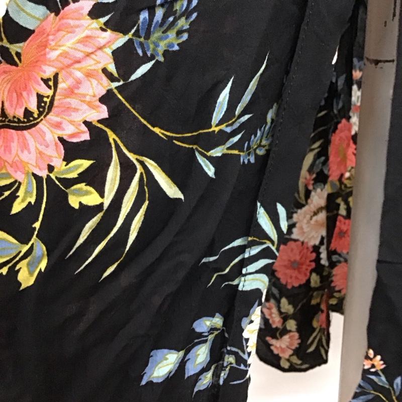 ザラ ZARA ワンピース ロングスカート 3198 240 800 シャツワンピース 長袖 S 花柄 黒 / ブラック /  レディース USED 古着 中古 10112651