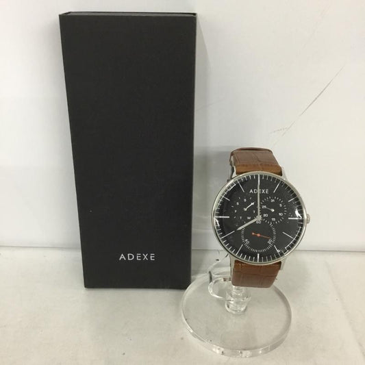 アデクス ADEXE 腕時計 アナログ（クォーツ式） 1868A-04 レザーバンド 箱有 ロゴ、文字 茶 / ブラウン / X 黒 / ブラック /  メンズ USED 古着 中古 10134932