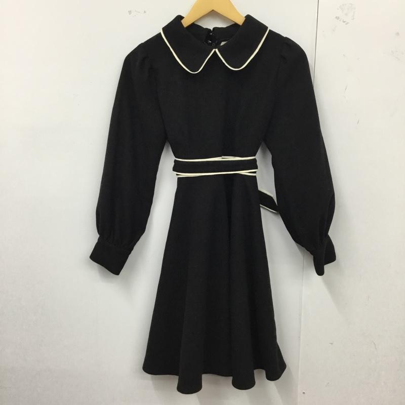 ティティーアンドコー titty&Co. ワンピース ひざ丈スカート 長袖ワンピース フレアワンピース ウエスト切り替えワンピース S 無地 黒 / ブラック /  レディース USED 古着 中古 10122177