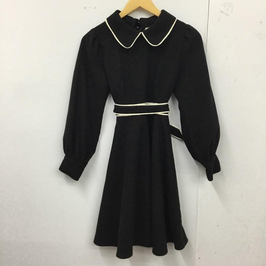 ティティーアンドコー titty&Co. ワンピース ひざ丈スカート 長袖ワンピース フレアワンピース ウエスト切り替えワンピース S 無地 黒 / ブラック /  レディース USED 古着 中古 10122177
