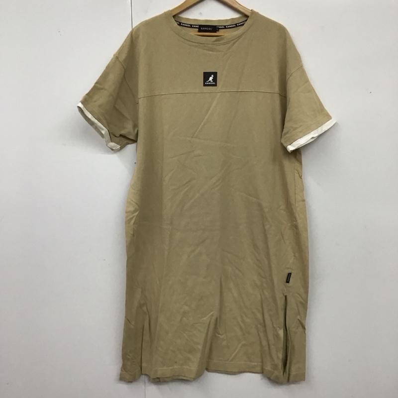 カンゴール KANGOL ワンピース ロングスカート KPLC-00093 フェイクレイヤードワンピース カットワンピース 半袖 サイドスリット L ロゴ、文字 ベージュ / ベージュ /  レディース USED 古着 中古 10119205
