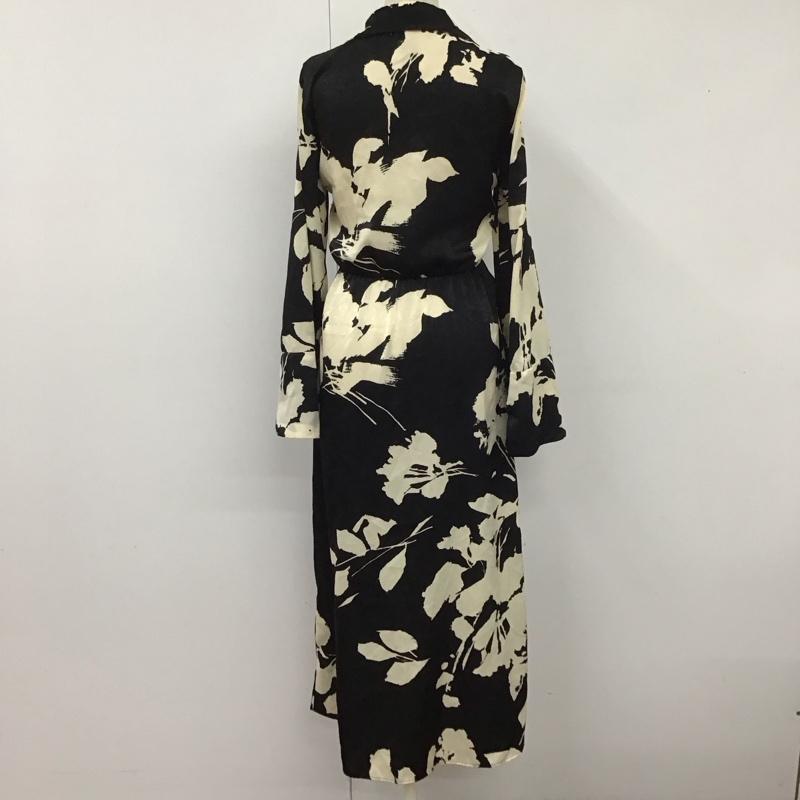 ザラ ZARA ワンピース ロングスカート 9621 261 093 カシュクール 長袖 XS 総柄 黒 / ブラック / X アイボリー / アイボリー /  レディース USED 古着 中古 10123186