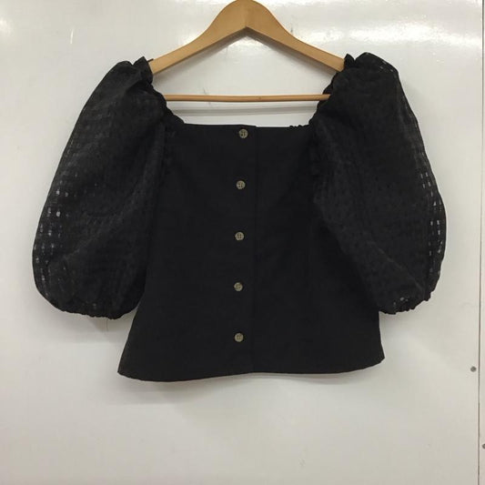 アズールバイマウジー AZUL BY MOUSSY カットソー 半袖 250HSF30-244C シアーチェックスリーブブラウス 前開シャツ パフスリーブ FREE 無地 黒 / ブラック /  レディース USED 古着 中古 10135416