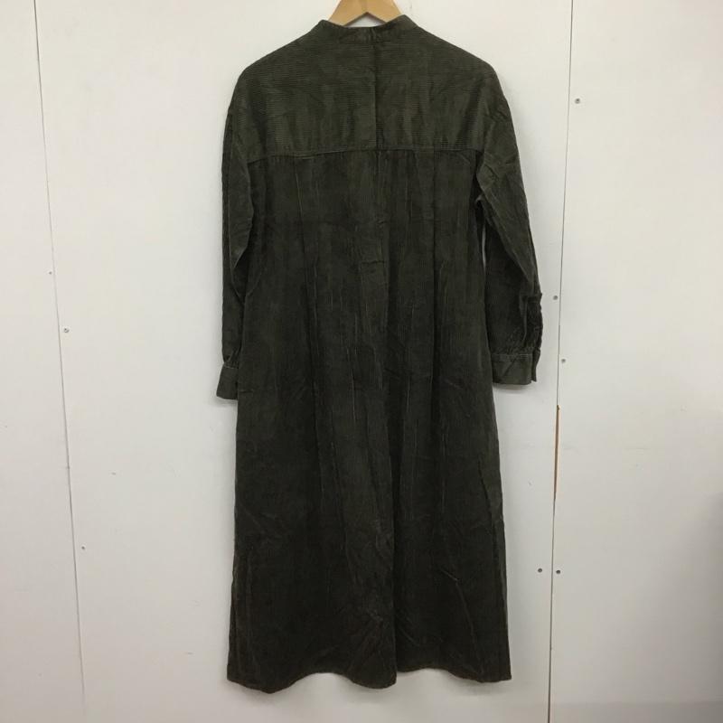 ローリーズファーム LOWRYS FARM ワンピース ロングスカート 長袖ロングワンピース ノーカラーシャツワンピース フレアスカート コーデュロイ FREE 無地 カーキ / カーキ /  レディース USED 古着 中古 10142036