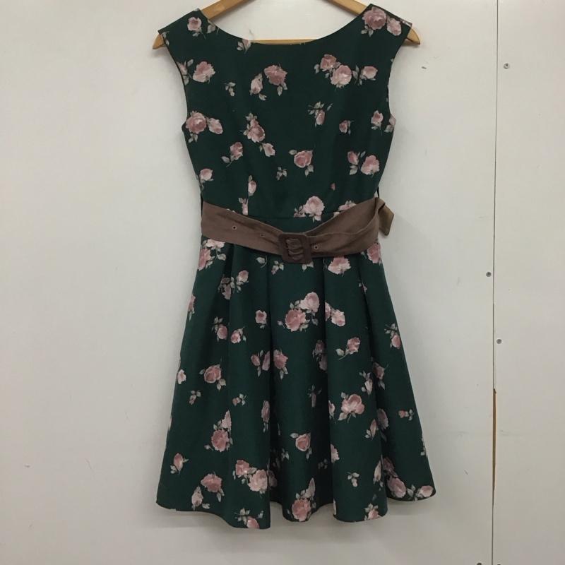 ダズリン dazzlin ワンピース ひざ丈スカート 021760301201-01 ベルト付き ノースリーブ S 花柄 緑 / グリーン /  レディース USED 古着 中古 10139130