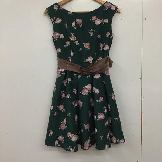 ダズリン dazzlin ワンピース ひざ丈スカート 021760301201-01 ベルト付き ノースリーブ S 花柄 緑 / グリーン /  レディース USED 古着 中古 10139130