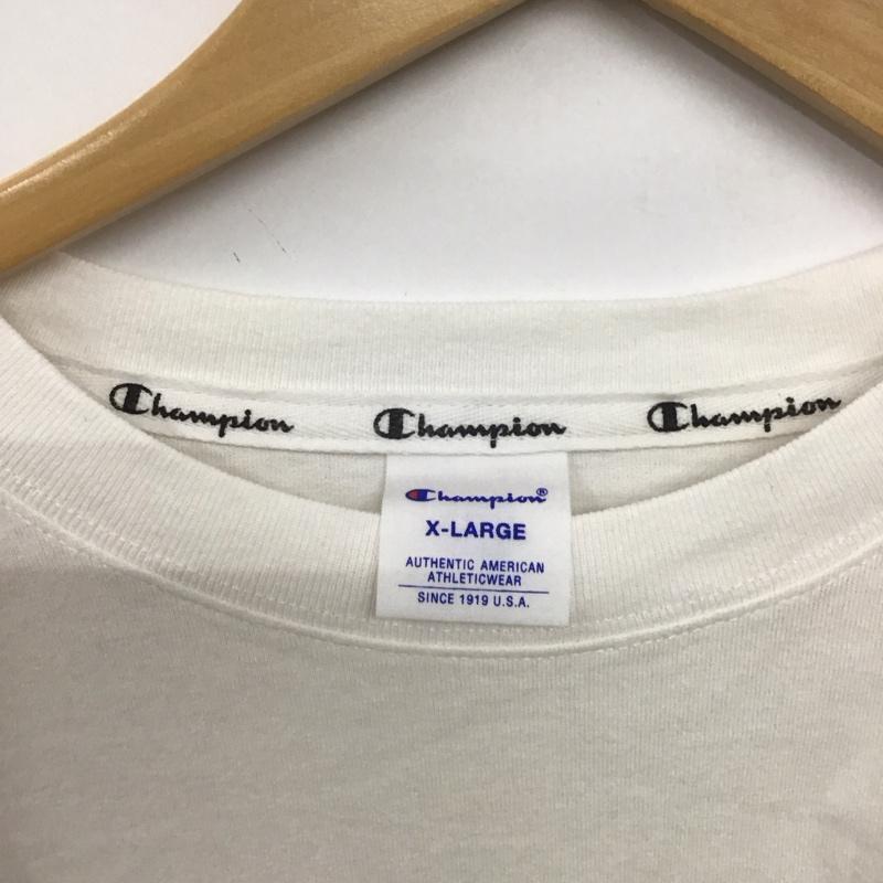 チャンピオン Champion カットソー 長袖 c8-w413 長袖Tシャツ クルーネックカットソー XL ロゴ、文字 白 / ホワイト /  メンズ USED 古着 中古 10148525