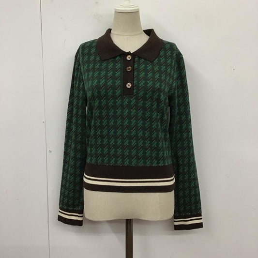 ザラ ZARA ニット、セーター 長袖 5039 172 500 襟付き ニットカットソー S 総柄 茶 / ブラウン / X 緑 / グリーン / X 白 / ホワイト /  レディース USED 古着 中古 10121563