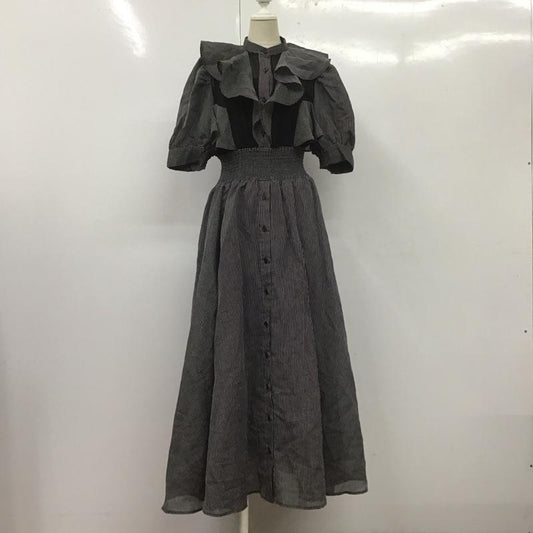 リエンダ rienda ワンピース ロングスカート 110GA633-1560 ラッフルデザインフレアOP 半袖 M ストライプ 黒 / ブラック / X 白 / ホワイト /  レディース USED 古着 中古 10108610