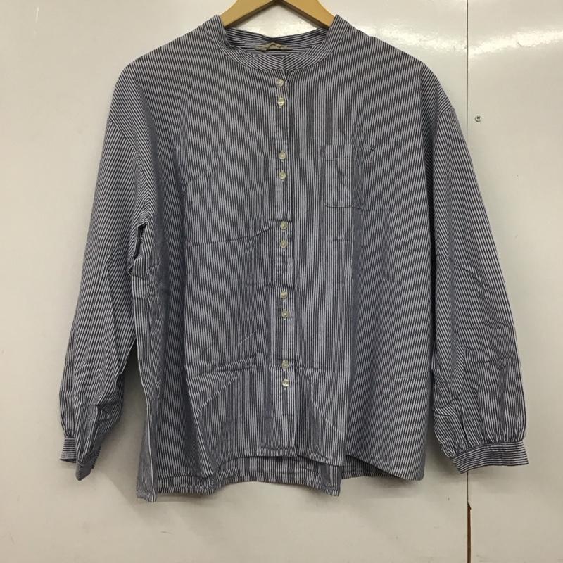 サマンサモスモス Samansa Mos2 シャツ、ブラウス 長袖 1710736 バンドカラー FREE ストライプ 白 / ホワイト / X 紺 / ネイビー /  レディース USED 古着 中古 10144107