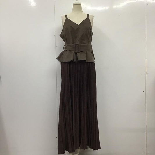 ダズリン dazzlin ワンピース ひざ丈スカート 022110300601 ヘリンボーンツイードコンビワンピース プリーツ ノースリーブ M 無地 茶 / ブラウン /  レディース USED 古着 中古 10123227