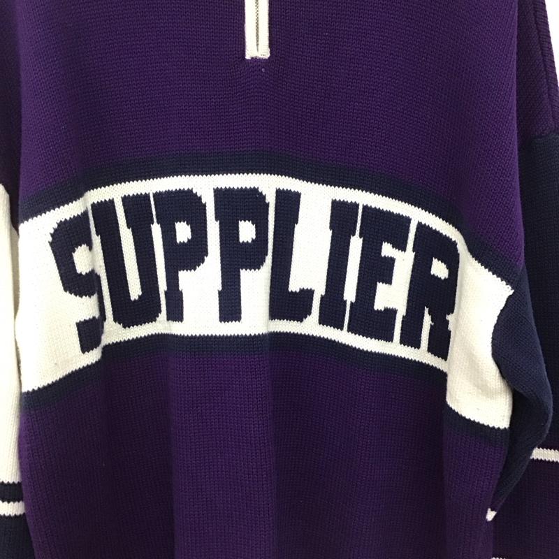 サプライヤー SUPPLIER ニット、セーター 長袖 長袖ニットカットソー ジップアップネック セーター L ロゴ、文字 紫 / パープル /  メンズ USED 古着 中古 10141351