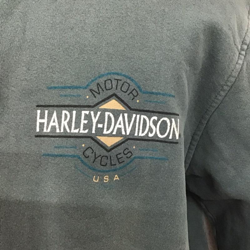 ハーレーダビッドソン Harley-Davidson トレーナー 長袖 長袖トレーナー スウェット ジップアップネック リブスウェットカットソー L ロゴ、文字 緑 / グリーン /  メンズ USED 古着 中古 10124331
