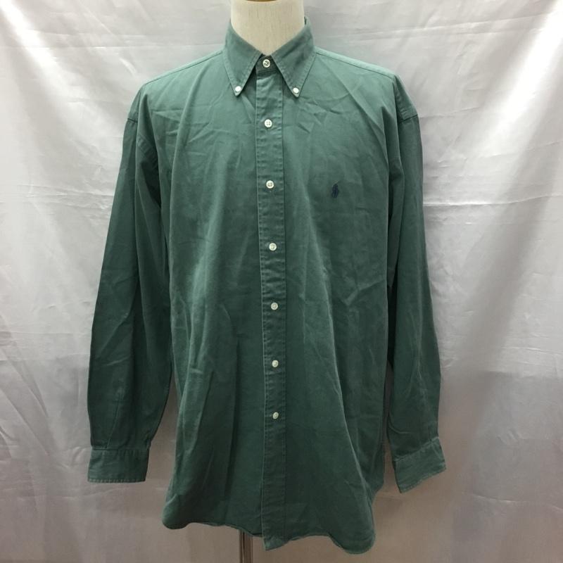 ラルフローレン RALPHLAUREN シャツ、ブラウス 長袖 長袖シャツ カラーシャツ ポケットシャツ 長袖カットソー ボタンダウンシャツ M ロゴ、文字 緑 / グリーン /  メンズ USED 古着 中古 10118679