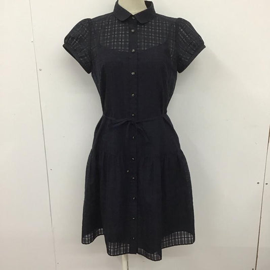 ブルーレーベル・クレストブリッジ BLUE LABEL CRESTBRIDGE ワンピース ひざ丈スカート 55j33-711-29 マイクロチェックレーシーワンピース 半袖シャツワンピース 前開きシャツ 36 無地 紺 / ネイビー /  レディース USED 古着 中古 10107360