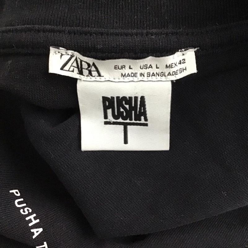 ザラ ZARA カットソー 半袖 1277 401 800 PUSHA T ノースリーブ バックプリント バーコード L ロゴ、文字 黒 / ブラック /  メンズ USED 古着 中古 10122676