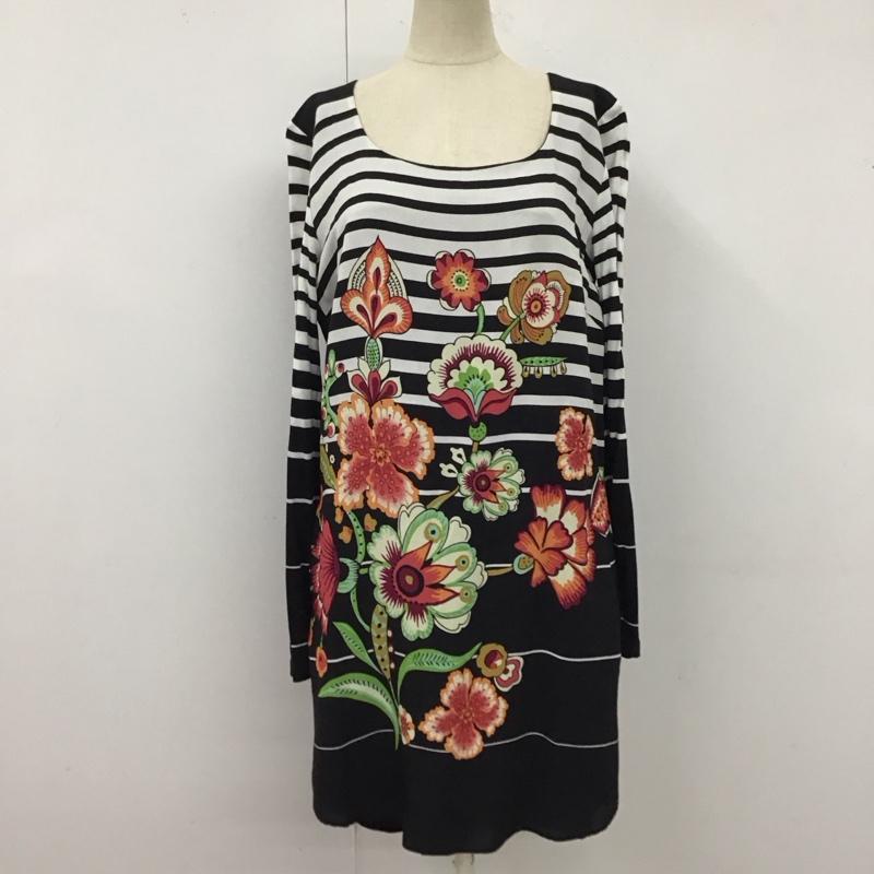 デシグアル Desigual ワンピース ひざ丈スカート 57V28C0 長袖 ボーダー 40 花柄 マルチカラー / マルチカラー /  レディース USED 古着 中古 10122475