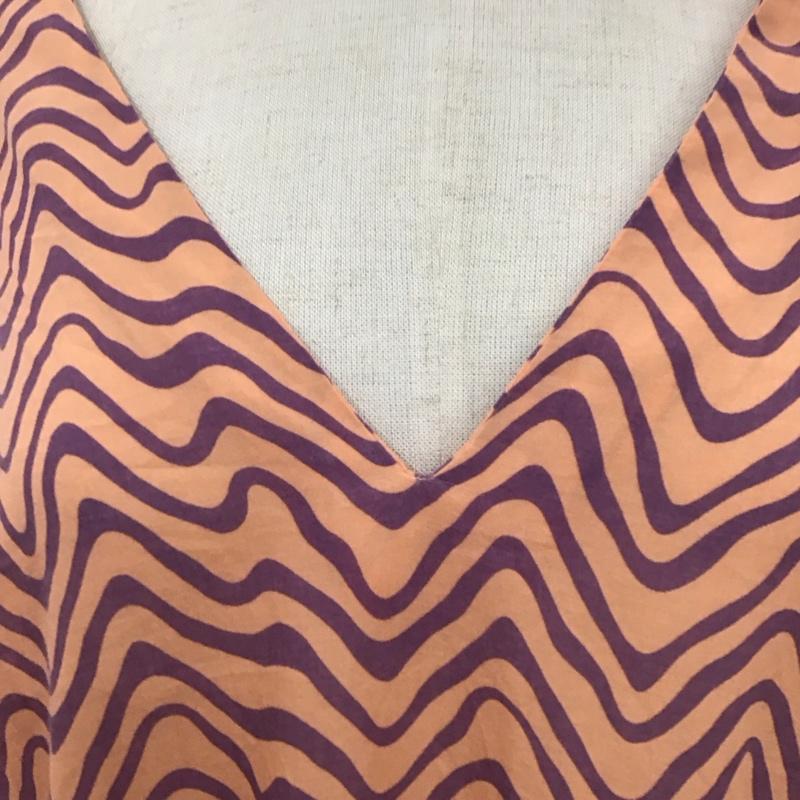ザラ ZARA ワンピース ロングスカート 4437 272 623 長袖 ティアード Vネック S 総柄 橙 / オレンジ / X 紫 / パープル /  レディース USED 古着 中古 10109494