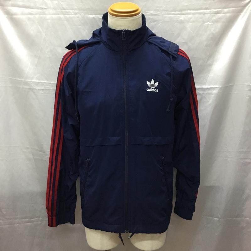 アディダス adidas ジャケット、上着 ジャンパー、ブルゾン ジップアップジャケット ジャンパー ジャケット カジュアルジャケット アウター M ロゴ、文字 赤 / レッド / X 紺 / ネイビー /  メンズ USED 古着 中古 10112309