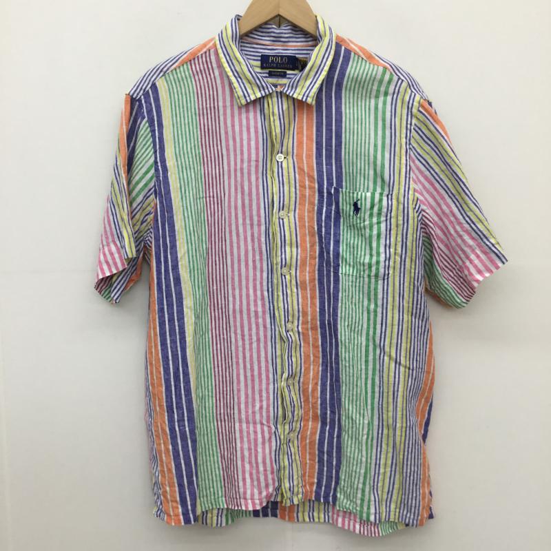 ポロラルフローレン POLO RALPH LAUREN シャツ、ブラウス 半袖 L ストライプ X ワンポイント 白 / ホワイト / X 青 / ブルー / X 桃 / ピンク / X 緑 / グリーン /  メンズ USED 古着 中古 10129013