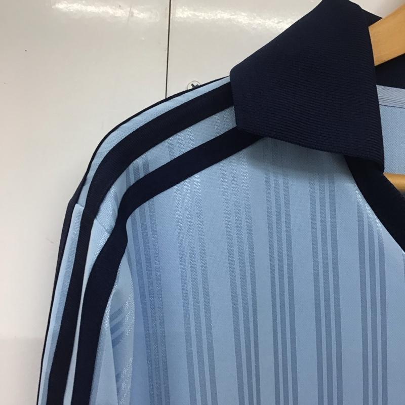 アディダス adidas ポロシャツ 長袖 jd2604 フットボールジャカードVネック長袖ポロシャツ スポーツウェア XL ロゴ、文字 青 / ブルー /  レディース USED 古着 中古 10140130