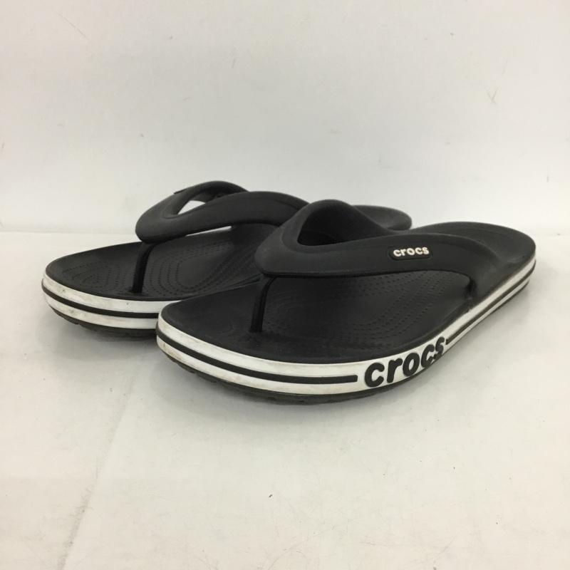 クロックス crocs サンダル サンダル ビーチサンダル トングサンダル M7 W9 ロゴ、文字 黒 / ブラック /  メンズ USED 古着 中古 10150214