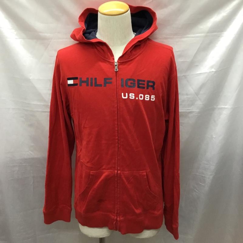 トミーヒルフィガー TOMMY HILFIGER パーカー 長袖 フルジップ ジップアップ フーディー XL ロゴ、文字 赤 / レッド /  メンズ USED 古着 中古 10117174