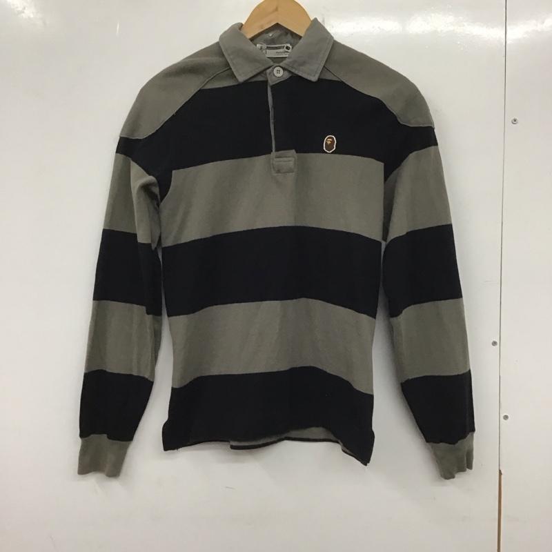 アベイシングエイプ A BATHING APE ポロシャツ 長袖 長袖ポロシャツ 長袖カットソー カラーシャツ XS ボーダー柄 黒 / ブラック / X 灰 / グレー /  メンズ USED 古着 中古 10138772