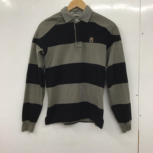アベイシングエイプ A BATHING APE ポロシャツ 長袖 長袖ポロシャツ 長袖カットソー カラーシャツ XS ボーダー柄 黒 / ブラック / X 灰 / グレー /  メンズ USED 古着 中古 10138772