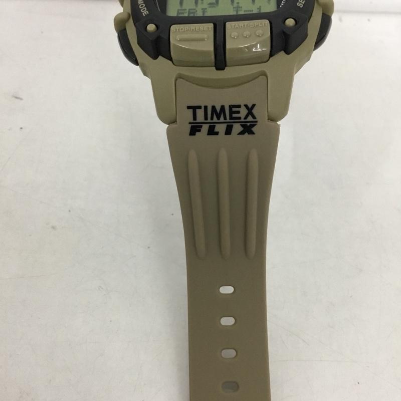 タイメックス TIMEX 腕時計 デジタル D411 957 アイアンマン フリックス 100 箱有 ロゴ、文字 ベージュ / ベージュ / X 黒 / ブラック /  メンズ USED 古着 中古 10128996