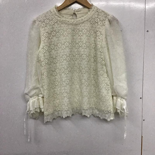 マジェスティックレゴン MAJESTIC LEGON シャツ、ブラウス 長袖 長袖シャツ ノーカラーシャツ フリルレース M 総柄 白 / ホワイト /  レディース USED 古着 中古 10135258