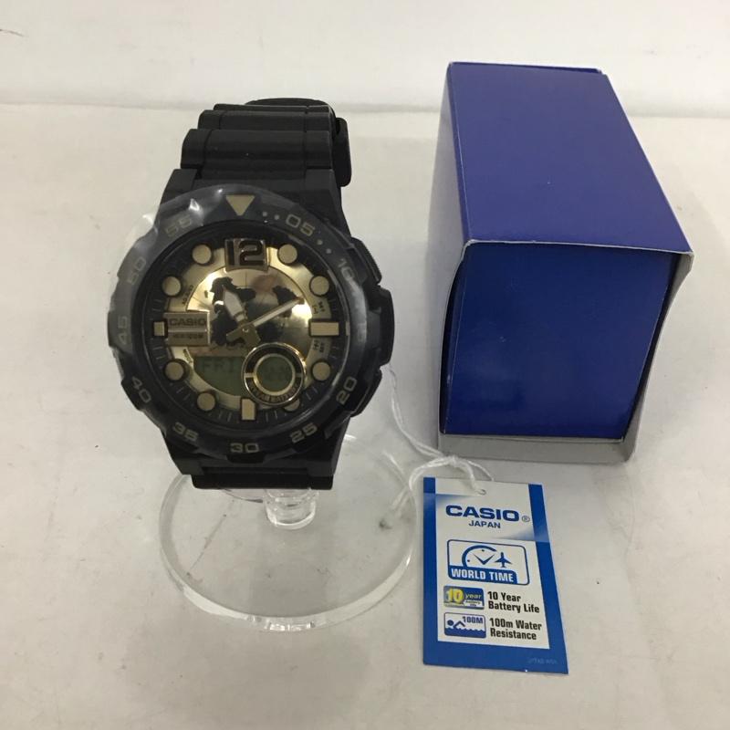 カシオ CASIO 腕時計 デジタル チープカシオ アナデジ AEQ-100BW-9A 無地 黒 / ブラック / X 金 / ゴールド /  メンズ USED 古着 中古 10144756