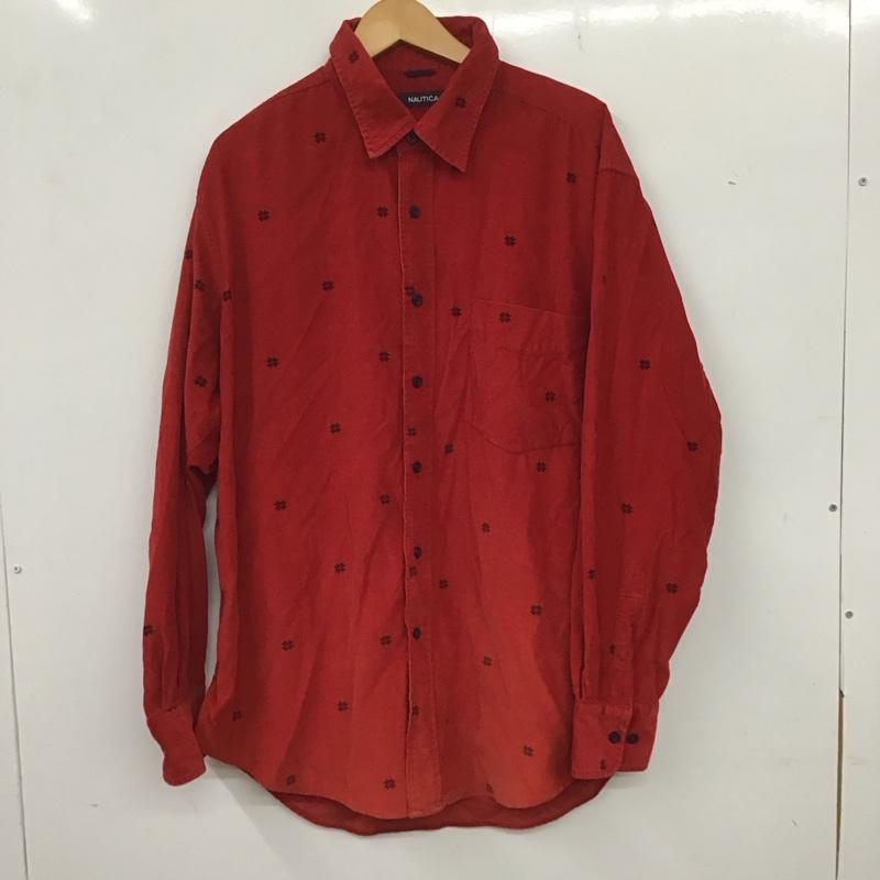 ノーティカ NAUTICA シャツ、ブラウス 長袖 長袖シャツ 無地シャツ カラーシャツ コーデュロイシャツ XL ロゴ、文字 赤 / レッド /  メンズ USED 古着 中古 10135965