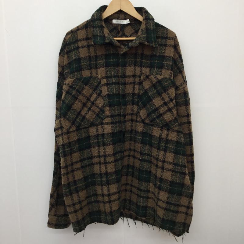 ミニマル mnml シャツ、ブラウス 長袖 XL ロゴ、文字 茶 / ブラウン / X 緑 / グリーン /  メンズ USED 古着 中古 10143909