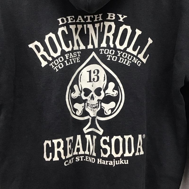 クリームソーダ CREAMSODA パーカー 長袖 ジップアップ フルジップ スウェット L ロゴ、文字 黒 / ブラック /  メンズ USED 古着 中古 10144716