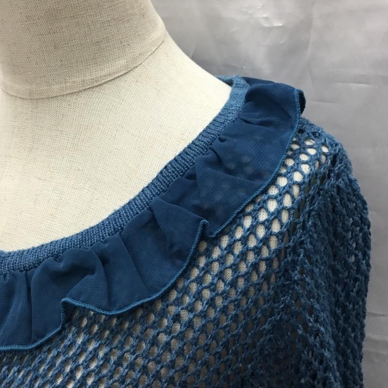 アクシーズファム ポエティック axes femme POETIQUE カーディガン 長袖 TS161X03P 鍵編み 襟フリル M 無地 青 / ブルー /  レディース USED 古着 中古 10107466