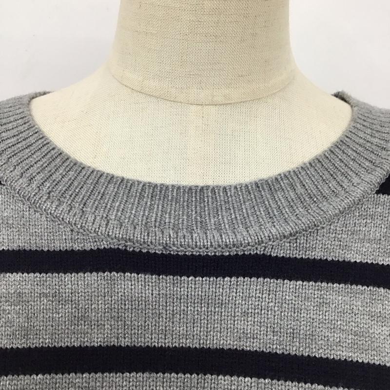 ザラ ZARA ニット、セーター 長袖 クルーネック L ボーダー柄 灰 / グレー / X 紺 / ネイビー /  レディース USED 古着 中古 10121877