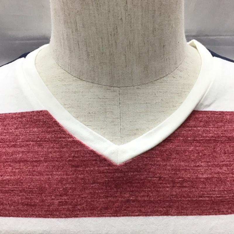 シップス SHIPS Tシャツ 半袖 112-11-5011 Vネック M ボーダー柄 白 / ホワイト / X 赤 / レッド / X 紺 / ネイビー /  メンズ USED 古着 中古 10117046