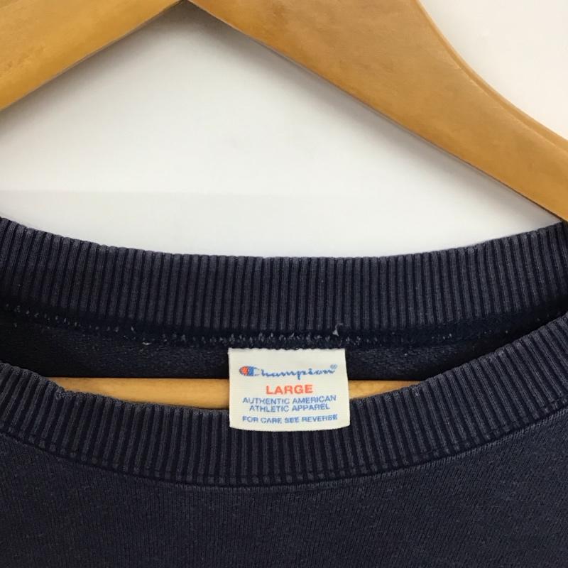 チャンピオン Champion トレーナー 長袖 長袖トレーナー スウェット クルーネック プルオーバー L ロゴ、文字 紺 / ネイビー /  メンズ USED 古着 中古 10150526