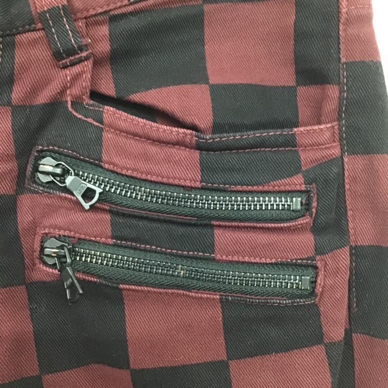 ノーアイディ NO ID. パンツ デニム、ジーンズ デニムジーンズ チェッカージーンズ スリムパンツ 1 チェック 黒 / ブラック / X えんじ / ワインレッド /  メンズ USED 古着 中古 10105590