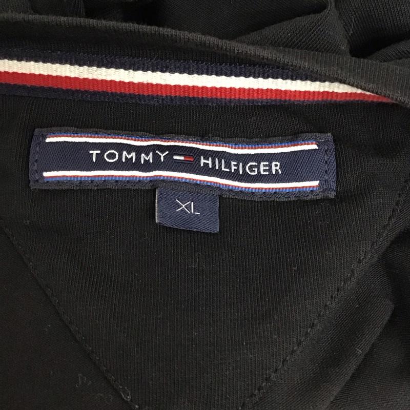 トミーヒルフィガー TOMMY HILFIGER Tシャツ 半袖 半袖カットソー プリントTシャツ Vネックカットソー XL ロゴ、文字 黒 / ブラック /  メンズ USED 古着 中古 10124350