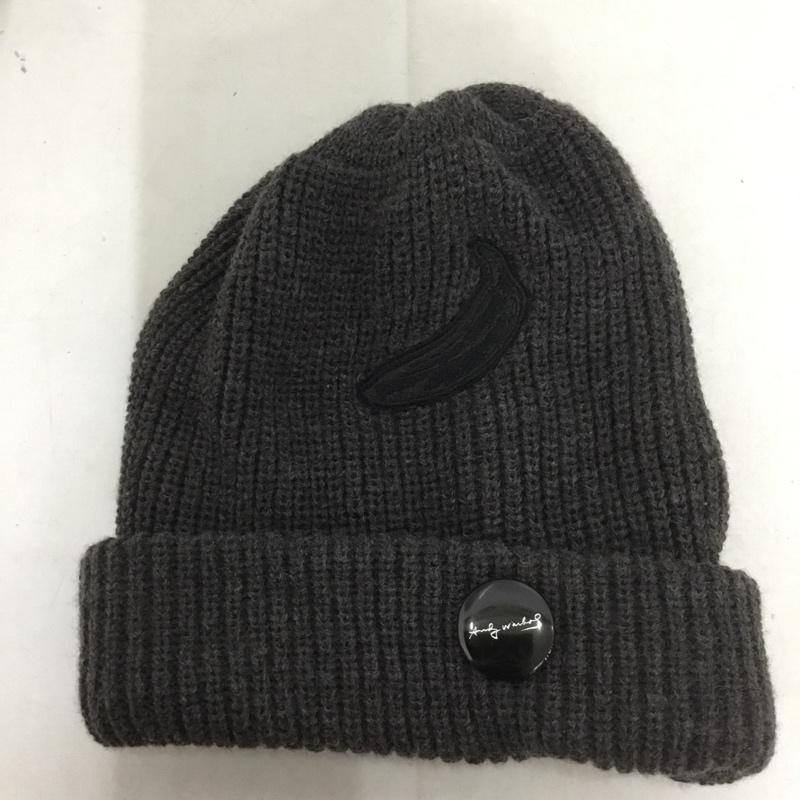 カシラ CA4LA 帽子 ニット帽 ANDY WARHOL ART KNITCAP バナナワッペン ロゴ、文字 チャコールグレー / チャコールグレー /  メンズ USED 古着 中古 10138139