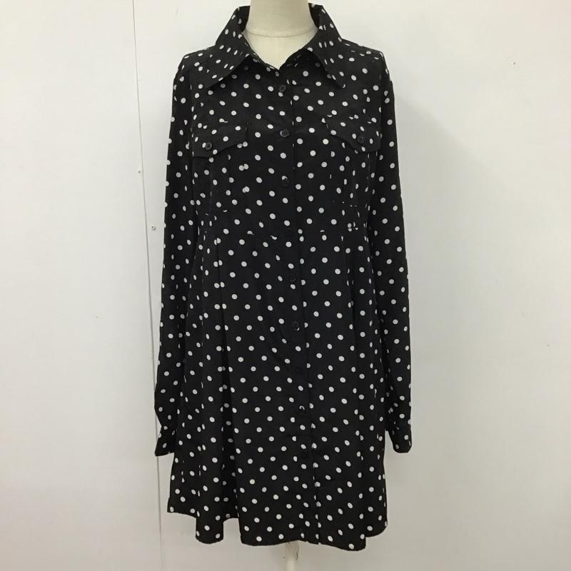 セシルマクビー CECIL McBEE ワンピース ひざ丈スカート 長袖シャツワンピース カラーブラウスワンピース 総柄 M 総柄 黒 / ブラック / X 白 / ホワイト /  レディース USED 古着 中古 10113796