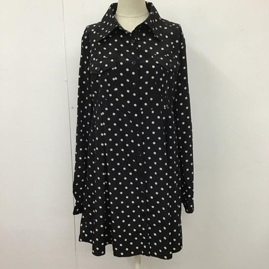 セシルマクビー CECIL McBEE ワンピース ひざ丈スカート 長袖シャツワンピース カラーブラウスワンピース 総柄 M 総柄 黒 / ブラック / X 白 / ホワイト /  レディース USED 古着 中古 10113796