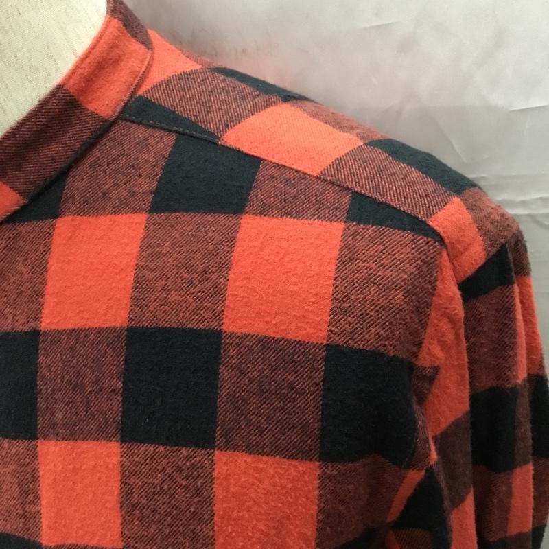 グローバルワーク GLOBAL WORK シャツ、ブラウス 長袖 GN220003SB ノーカラー バンドカラー M チェック 赤 / レッド / X 黒 / ブラック /  メンズ USED 古着 中古 10109247