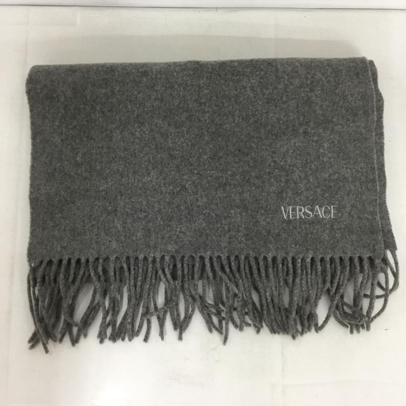 ヴェルサーチ VERSACE マフラー マフラー フリンジ ウール ロゴ、文字 灰 / グレー /  レディース USED 古着 中古 10140028