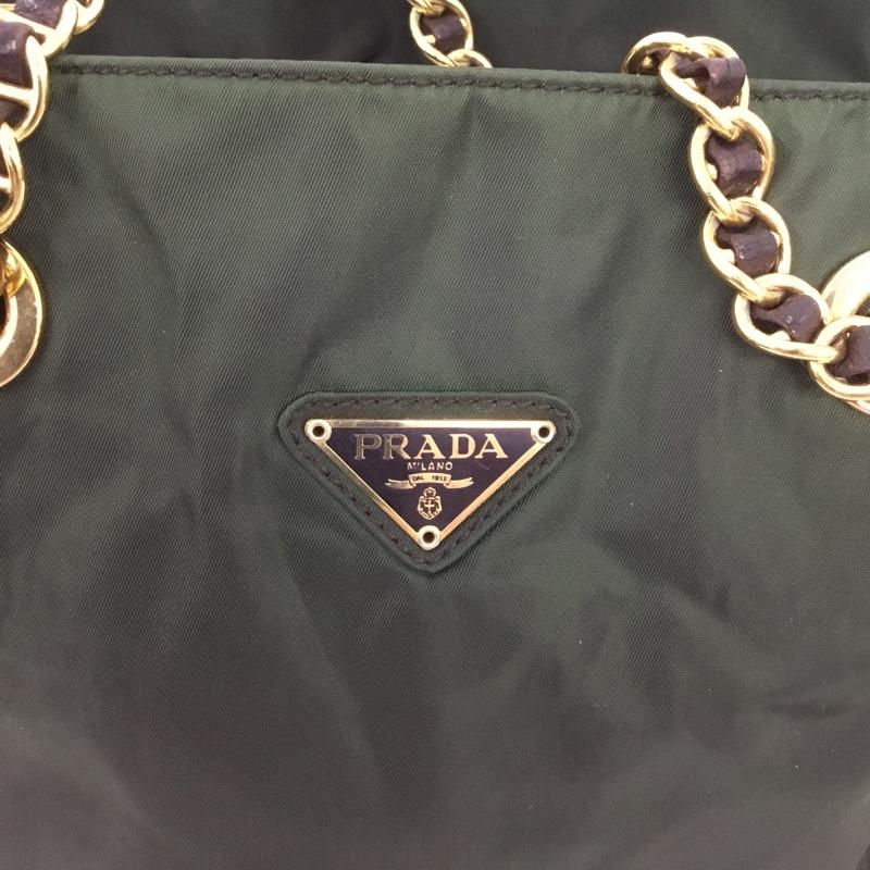 プラダ PRADA トートバッグ トートバッグ チェーンベルト ロゴ、文字 カーキ / カーキ / X 金 / ゴールド /  レディース USED 古着 中古 10150238