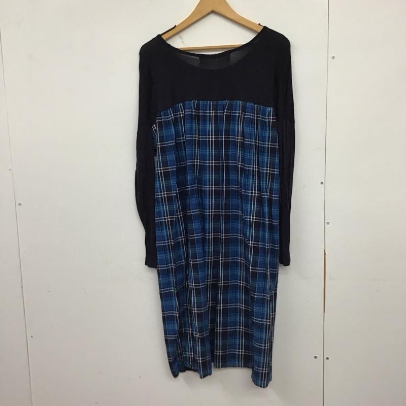 ミディウミ MidiUmi ワンピース ひざ丈スカート 無地 X チェック 青 / ブルー / X 紺 / ネイビー /  レディース USED 古着 中古 10150397