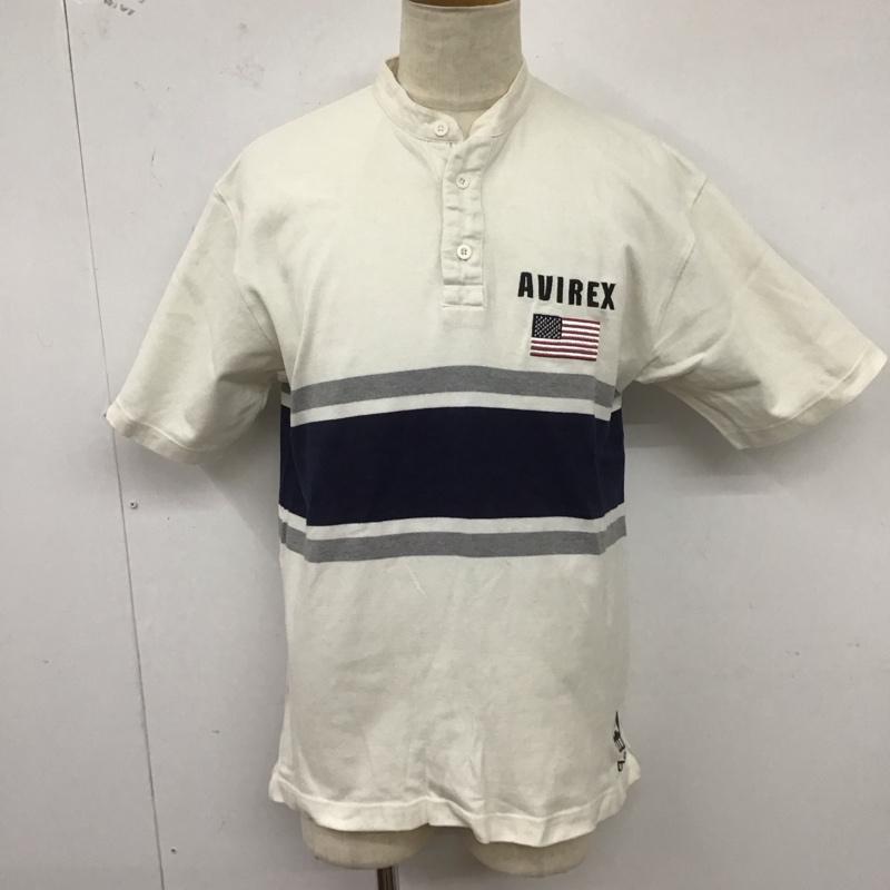 アヴィレックス AVIREX カットソー 半袖 半袖カットソー ヘンリーネックカットソー L ロゴ、文字 白 / ホワイト /  メンズ USED 古着 中古 10125733